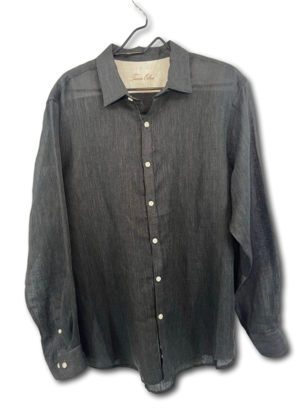 Tasso Elba Men’s Shirt 100% Linen Button Front Long Sleeve Size L Black